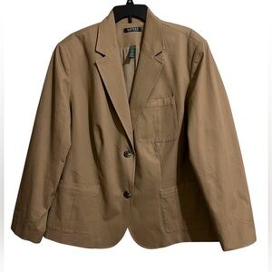 Lauren Ralph Lauren Women's Brown Stretch Cotton Blazer Jacket 22W Lined
